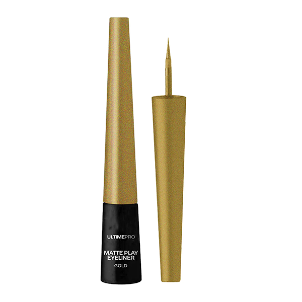 Ultime Pro Matte Play Eyeliner - Gold, 2.5 ml Quick Dry Shimmer Finish 24 Hr Long Lasting Formula Precise Felt Tip Highly Pigmented Waterproof, Smudgeproof & Sweatproof