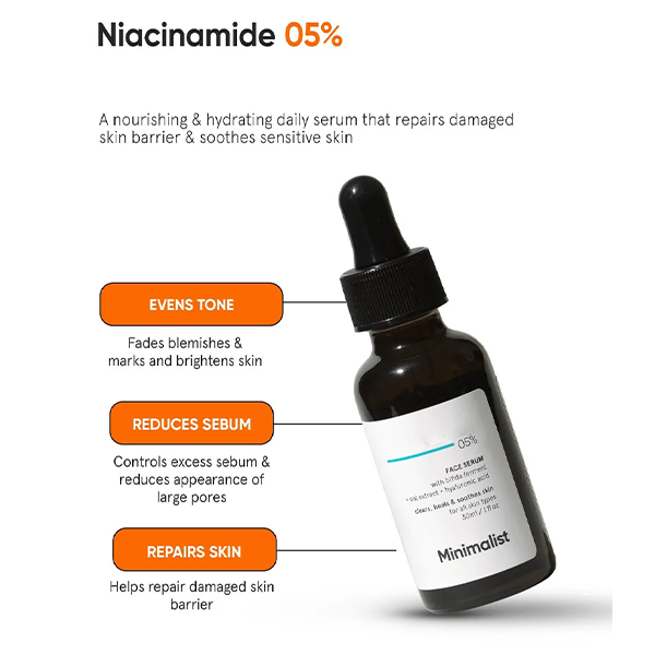 5% Niacinamide Face Serum With bifida ferment +oat extract + hyaluronic acid, clears, heals & soothes skin, 30 ml
