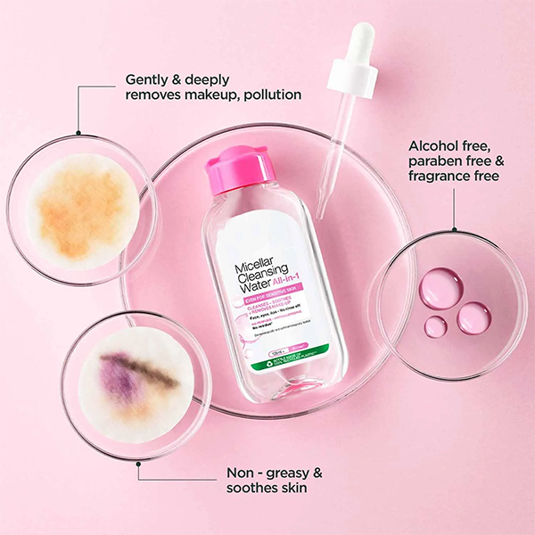 Micellar Cleansing Water - Gentle Cleanser & Make Up Remover For Everyday Use - Suitable For Sensitive Skin, Dermatologically Tested, Vegan, For Men & Women, Remove 100% Dirt, Pollution, 125 ml